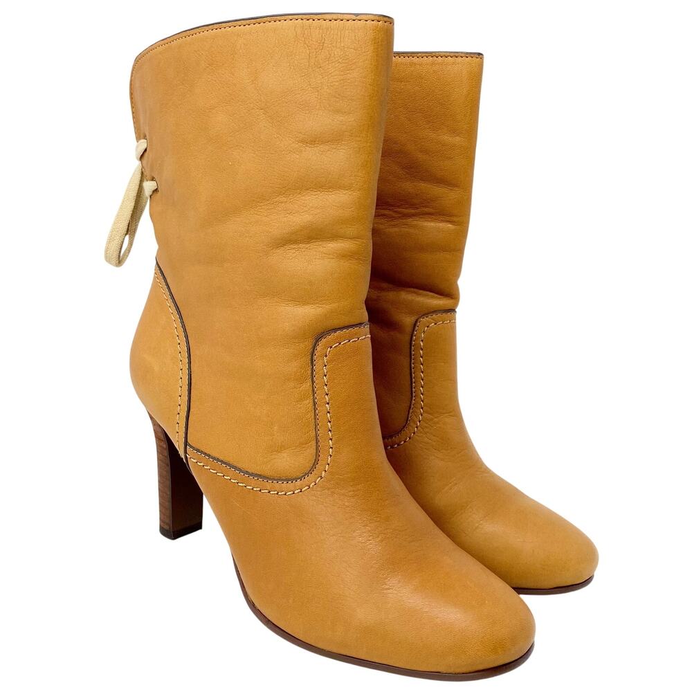See By Chloé Lara Tan Soft Calfskin Leather Corset Heel Boots Box 40 - Picture 4 of 14